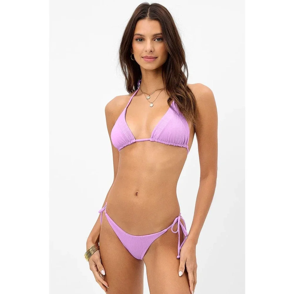 NWT Frankies Bikinis Sky Plisse Bikini Bottom in‎ Wisteria Lilac Large Purple